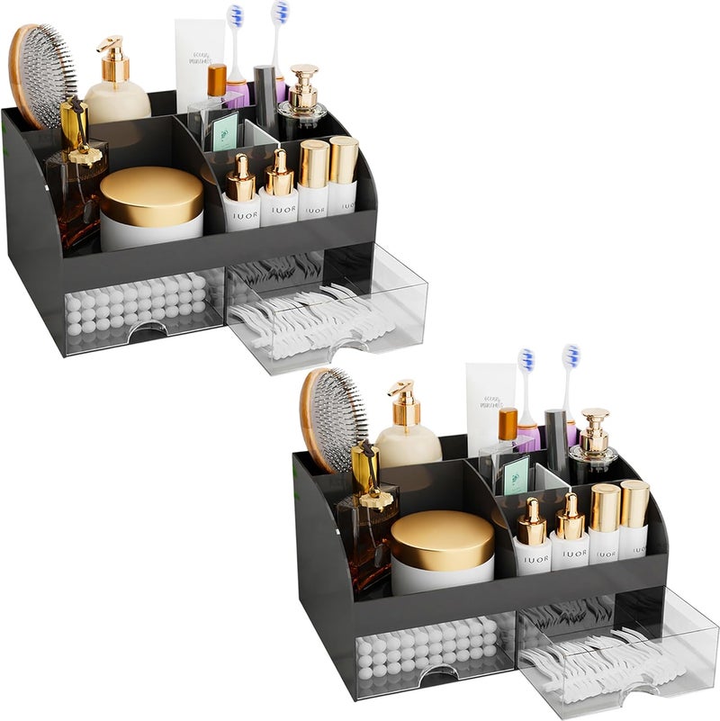 COMFYROOM Makeup Organizer with Drawers, Cosmetic Storage for Dresser Vanity and Bathroom Countertop, Beauty Holder for Lipstick Brush, Skincare Organizer for Vanity, Cosmetic Display Case (Black-2Pack) - Image 1